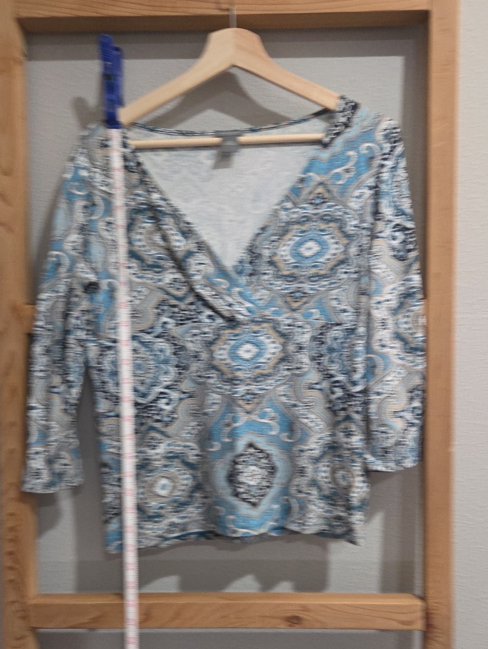 Ann Taylor Blue and Cream Paisley Wrap-Style Top